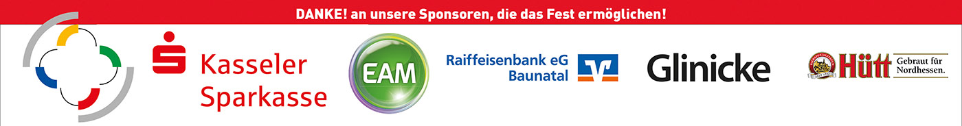 Sponsoren Stadtfest baunatal 2026, Kasseler Sparkasse, Raiffeisenbank Baunatal, Hütt, EAM, Glinicke