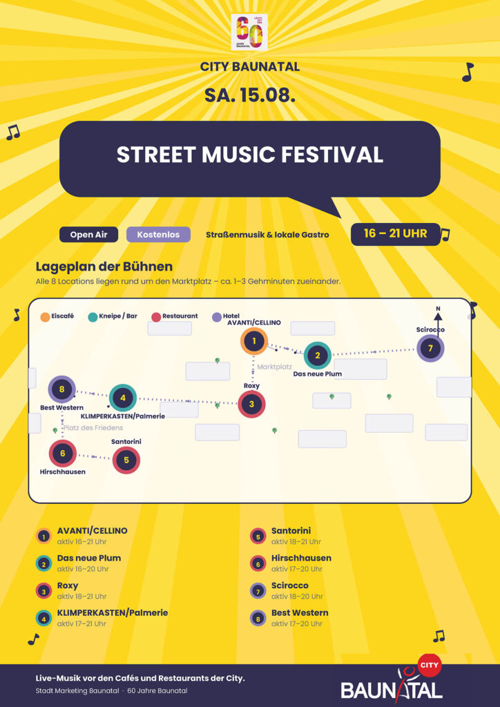 treet music Festival Baunatal, Stadtmarketing Baunatal, Programm Street music festival